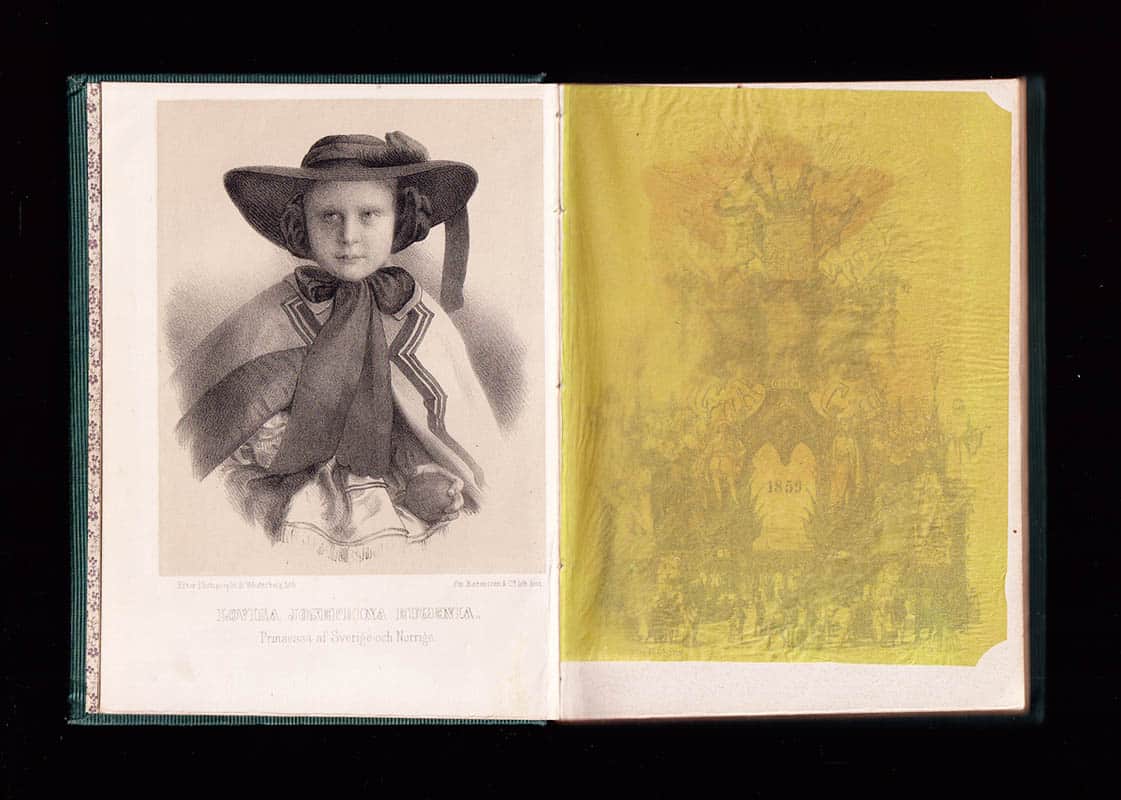 [Finska kriget 1808-09 ; Gustaf Adolph Montgomery (1791-1861) ; Esaias Tegnér (1782-1846)] : Svea Folk-Kalender för 1859. Femtonde årgången. Med bidrag af Onkel Adam, J. M. Crusenstolpe, Förf. till 'Sjöjungfruns Sagor', Fr. Hedberg, Ax. Em. Holmberg, Kjellman-Göranson, G. Montgomery, samt hittills otryckta stycken af Gudm. Silfberstolpe och Esaias Tegnér. Med 29 illustrationer i lithografi och träsnitt