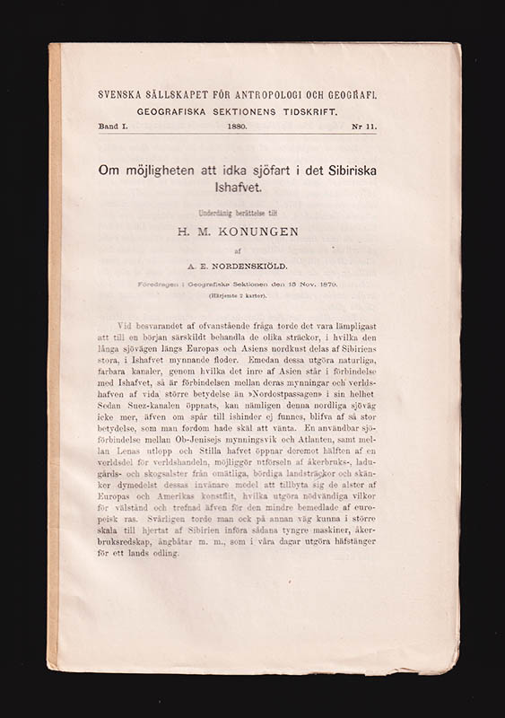 Adolf Erik ] Nordenskiöld : Om möjligheten att idka sjöfart i det Sibiriska Ishafvet