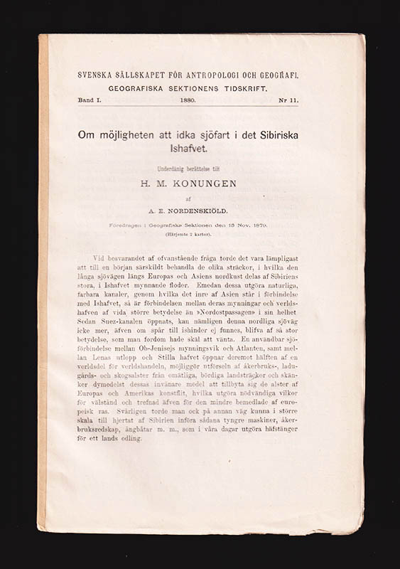 Adolf Erik ] Nordenskiöld : Om möjligheten att idka sjöfart i det Sibiriska Ishafvet