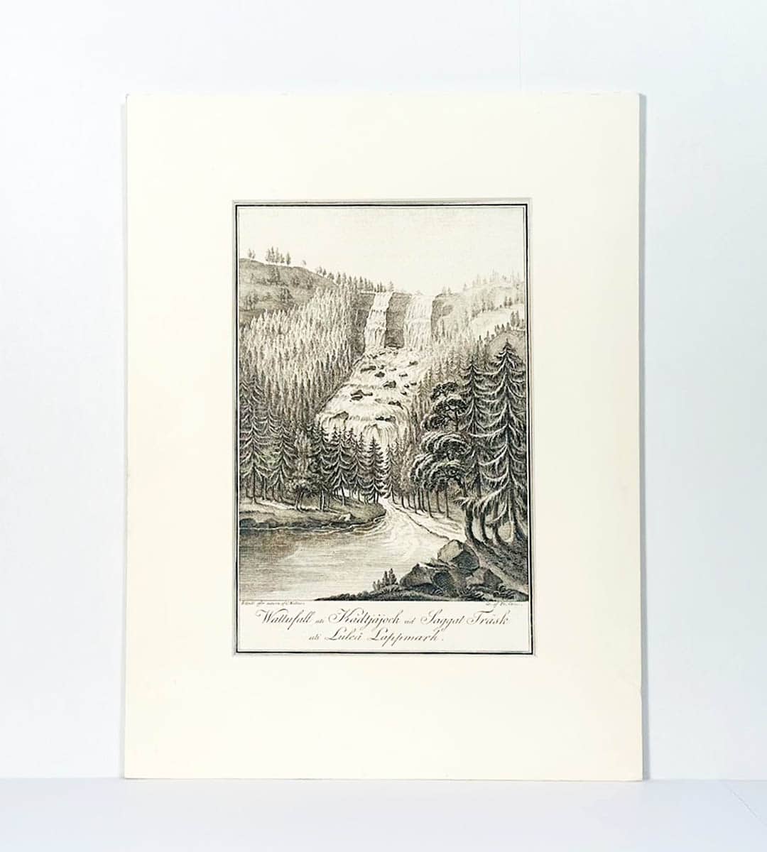 Akrel, Fredrik (1748-1804) ; Hermelin, Samuel Gustaf (1744-1820) : Wattufall uti Kådtjåjock vid Saggat Träsk uti Luleå Lappmark. Ritadt efter naturen af C. Wallman.