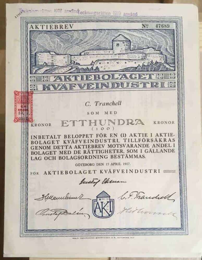 Aktiebrev AB Kväveindustri 100 kr