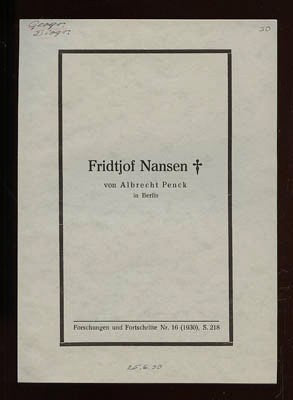 Albrecht Penck : Fridtjof Nansen