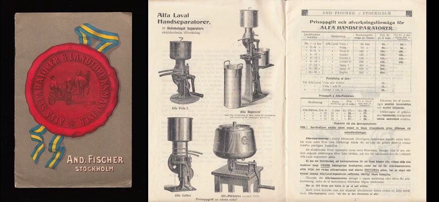 [Alfa Laval ; Priskurant] : And. Fischer. Stockholm. Alfa Separatorer & Landtbruksmaskiner [=omslagstitel]
