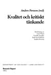 Anders Persson : Research Report in Sociology