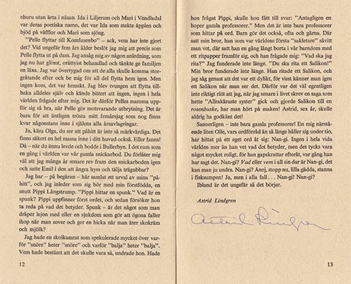 Astrid Lindgren : 'Var kommer påhitten ifrån. En hälsning från Astrid Lindgren och Rabén & Sjögren inför Svenska Bokhandlareföreningens och Svenska Bokförläggareföreningens Branchmöte i Ronneby 1971' [=omslagstitel]