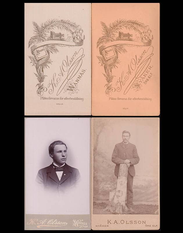 [Ateljéfotografi ; Kabinettfotografi ; 2 st] : Karl Adolf Olsson (1863-1917) Nyåker Öre elf + Wännäs (fotograf)