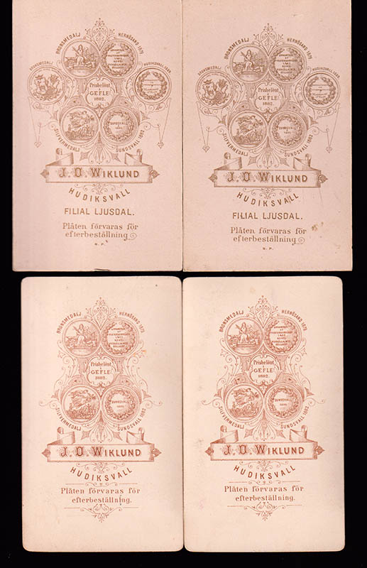[Ateljéfotografi ; Kabinettfotografi ; 4 st] : Jonas (Johan) Olof Wiklund (1856-1920) Hudiksvall (fotograf)