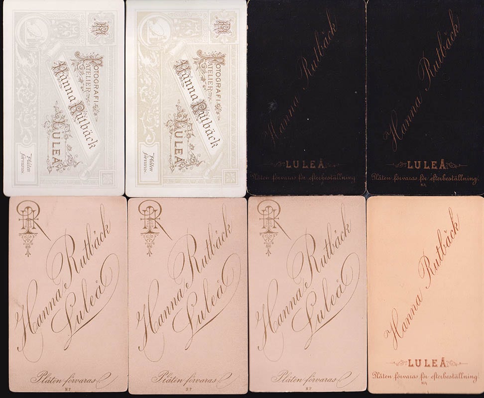 [Ateljéfotografi ; Kabinettfotografi ; 8 st] : Hanna Rutbäck (1848-1891) Luleå (fotograf)