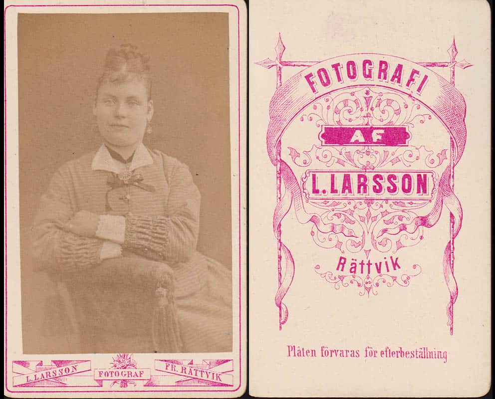 [Ateljéfotografi ; Kabinettfotografi ; 9 st] : 'Finn' Lars Larsson (1858-1932) (Skönvik?) + Ofvanmyra + Rättvik + Stockholm humlegårdsgatan 21 (hovfotograf)