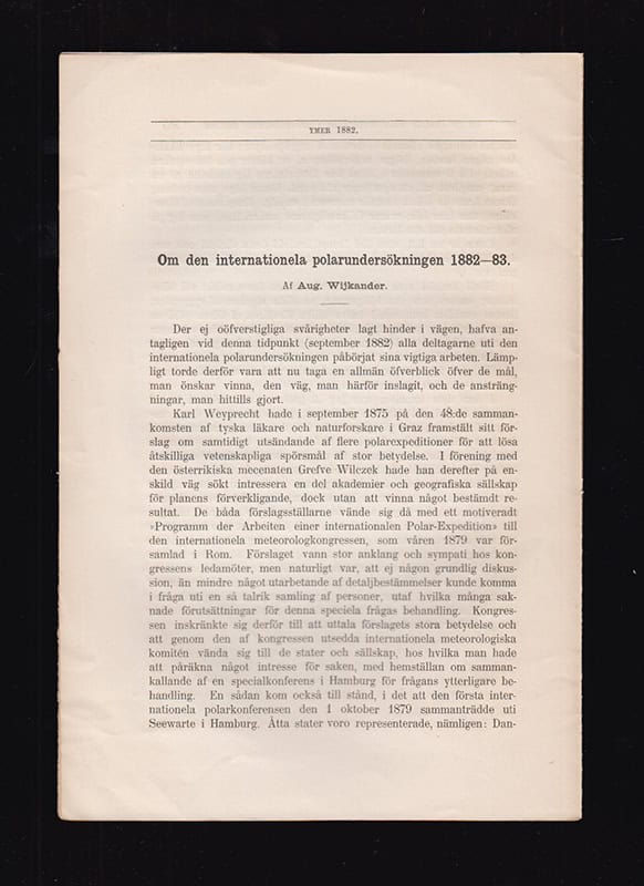Aug. Wijkander : Om den internationella polarundersökningen 1882-83