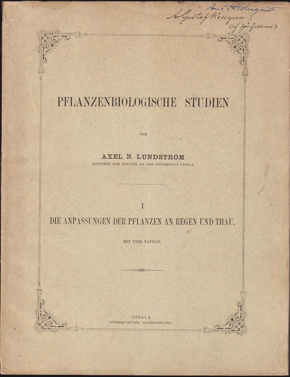 Axel Nicolaus Lundström : Pflanzenbiologische Studien. I-II (komplett - dedikation)