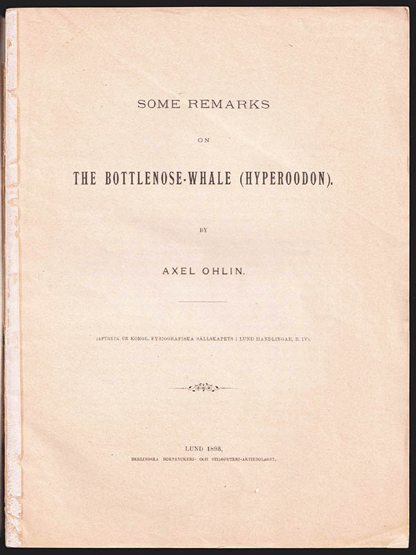 Axel Ohlin : Some Remarks on the Bottlenose-whale (Hyperoodon)