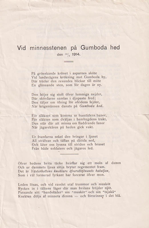 B. E. Forsgren : Vid minnesstenen på Gumboda hed den 30/8 1914