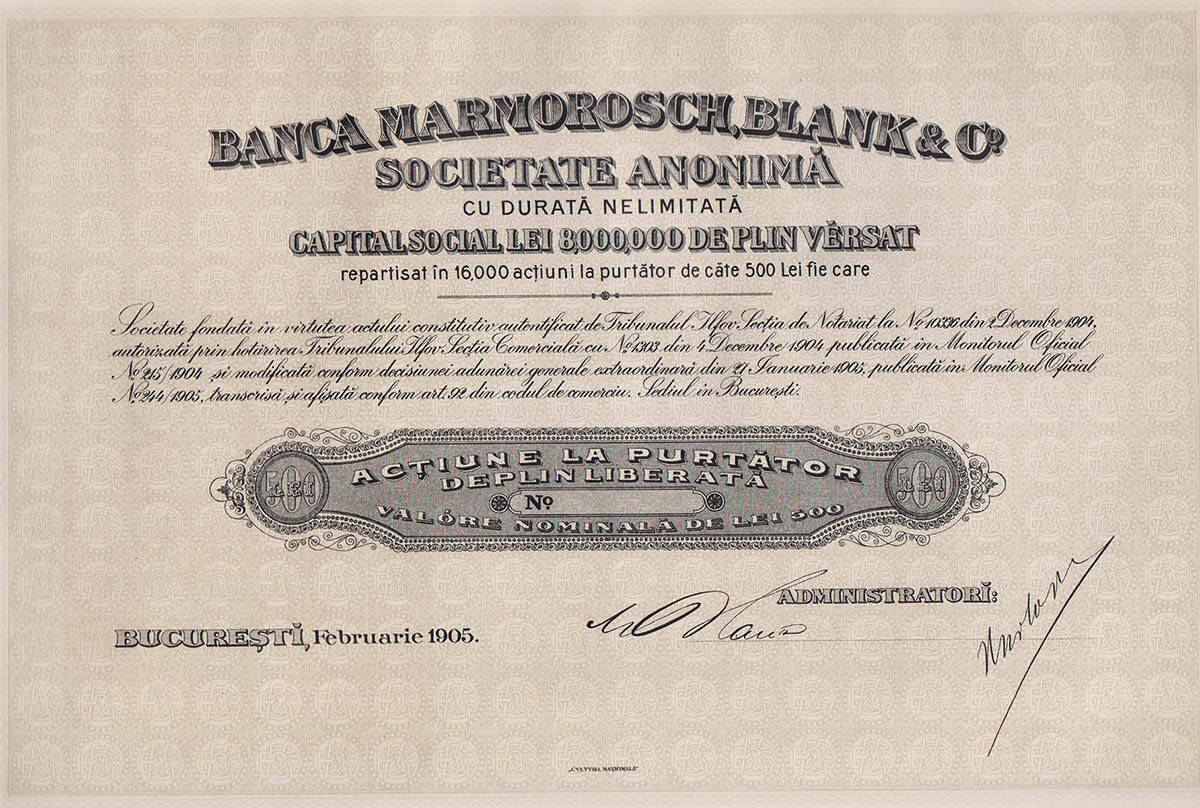 [Bank ; Rumänien] : Banque Marmorosch Blank & Co. Société anonyme 1848-1923
