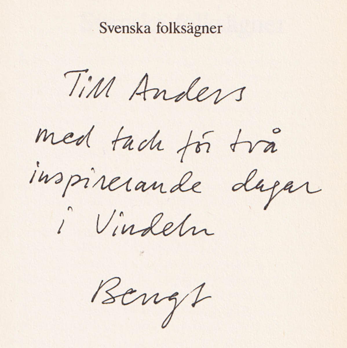 Bengt af Klintberg : Svenska folksägner (dedikation)