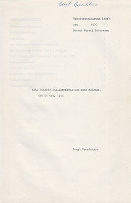 Bengt Grundström : Karl Staaffs Karlskronatal och dess följder