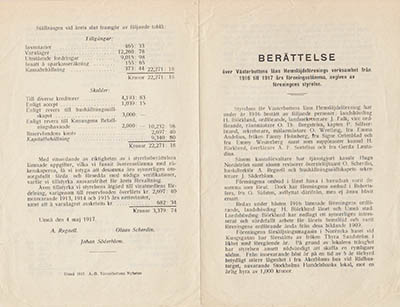 Berättelse över Västerbottens läns Hemslöjdsförenings verksamhet fån 1916 till 1917 års föreningsstämma, avgiven av föreningens styrelse