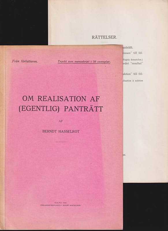 Berndt Hasselrot : Om realisation af (egentlig) panträtt