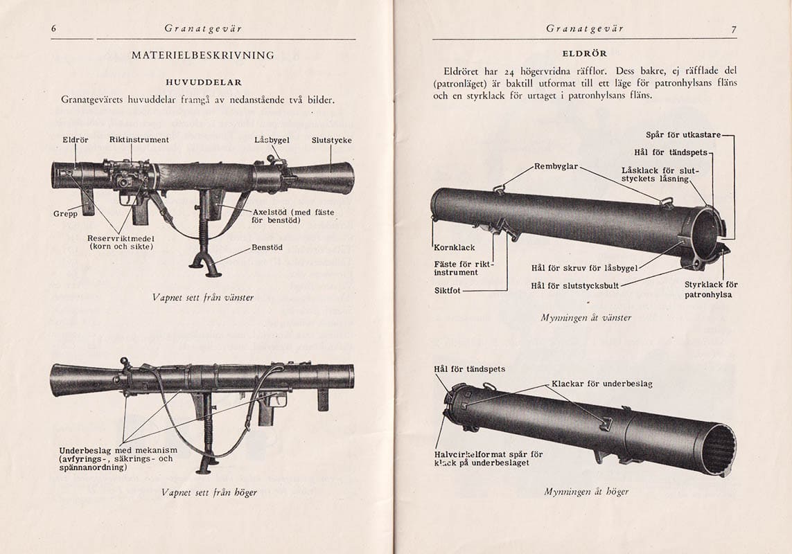 Beskrivning av närpansarvapen. Del I. Omfattar 8,4 cm granatgevär m/48, 8 cm raketgevär m/49, 8 cm raketgevär m/51, Pansarskott m/46. 1952 års upplaga