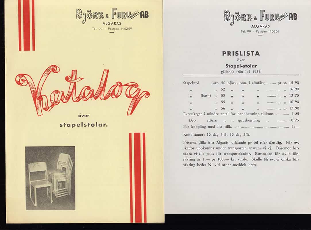 [Björk ; Furumöbler AB] : Katalog över stapelstolar