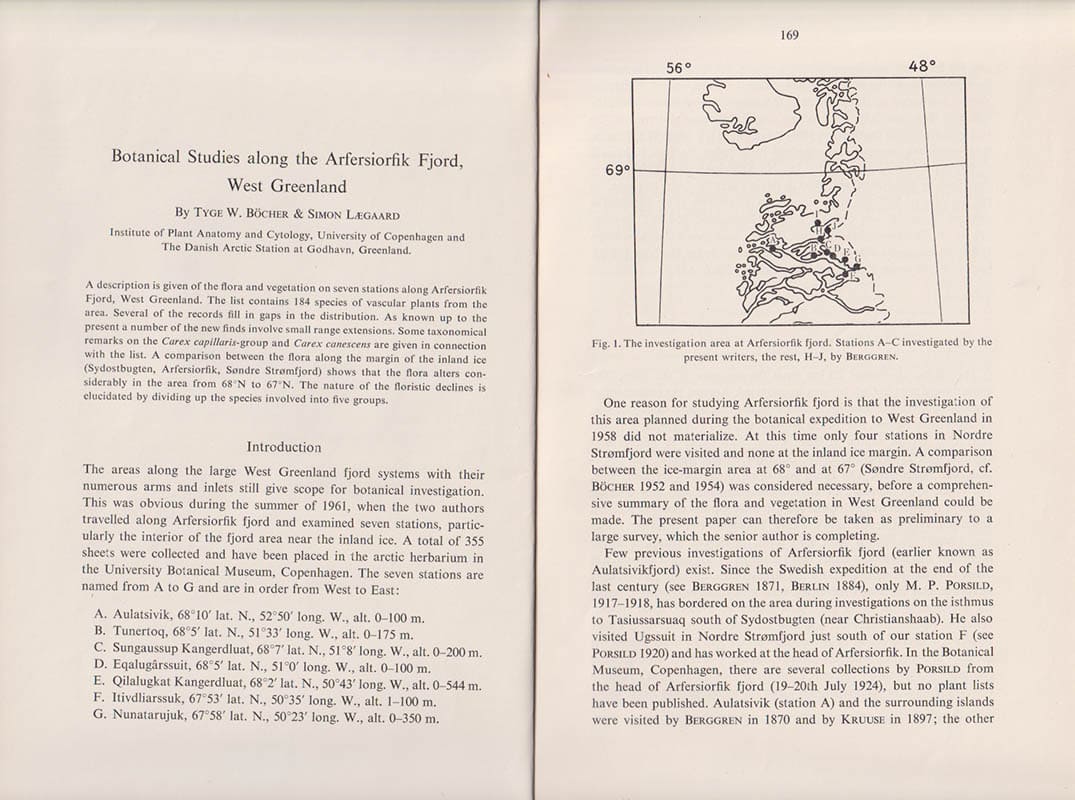 Böcher, Tyge W. (Tyge Wittrock, 1909-1983) ; Lægaard, Simon : Botanical Studies along the Arfersiorfik Fjord, West Greenland
