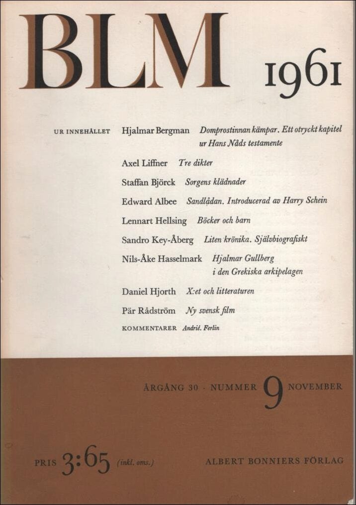 Bonniers Litterära Magasin : 1961 / 9
