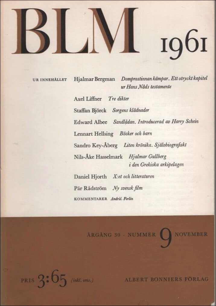 Bonniers Litterära Magasin : 1961 / 9