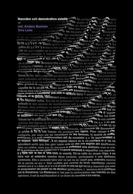 Burman, Anders ; Lane, Tora [red.] : Rancière och demokratins estetik