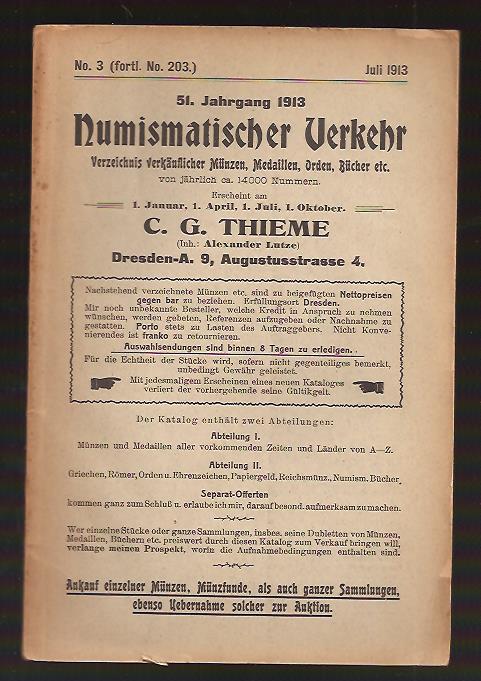 C. G. Thieme : Numismatischer Verkehr. Nr 3. Juli 1913.