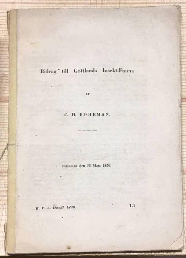 C H Boheman : Bidrag till Gottlands Insekt-Fauna