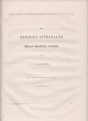 C. J. Malmsten : Om definita integraler mellan imaginära gränsor