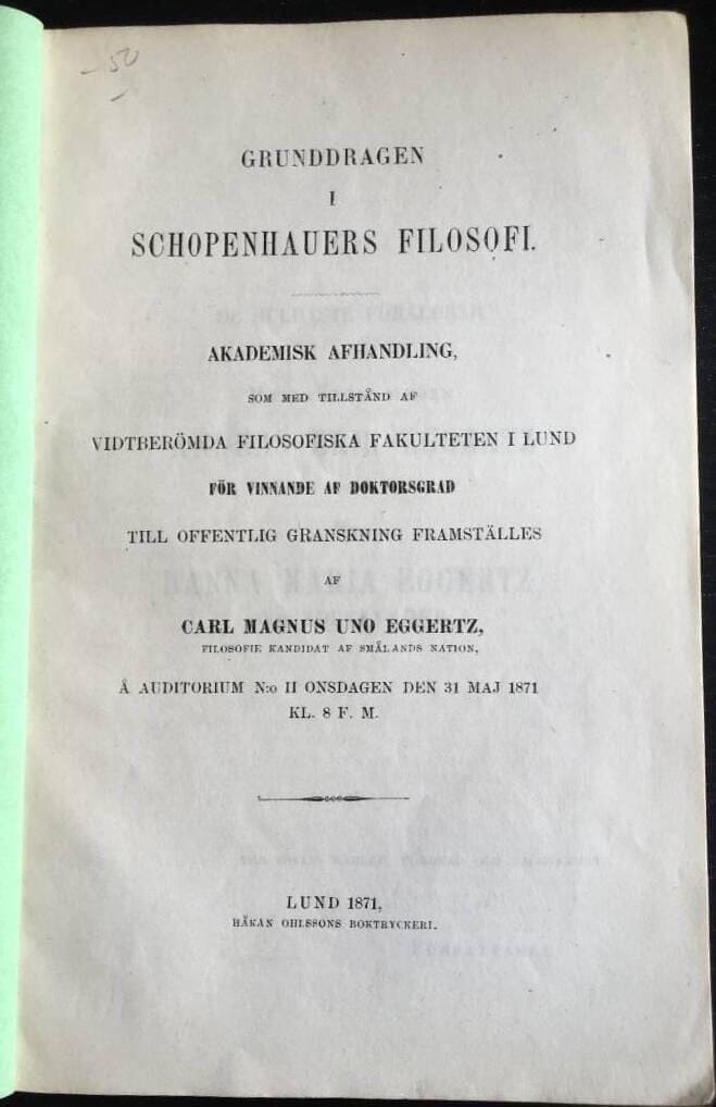 C M U Eggertz : Grunddragen i Shopenhaers filosofi