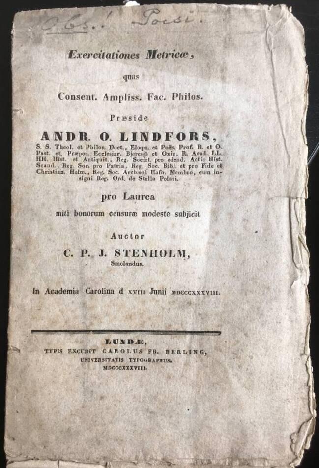 C P J Stenholm ; E Tegner : Exercitationes Metricae