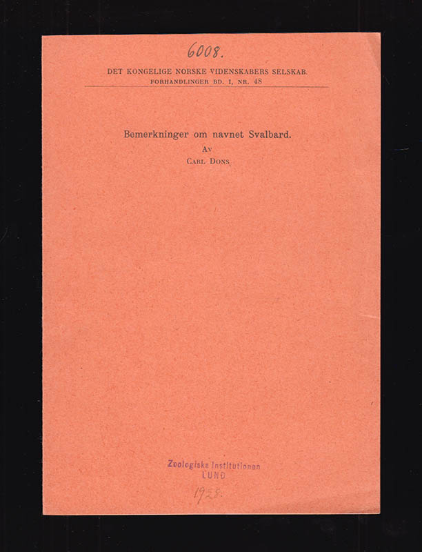 Carl Dons : Bemerkninger om navnet Svalbard