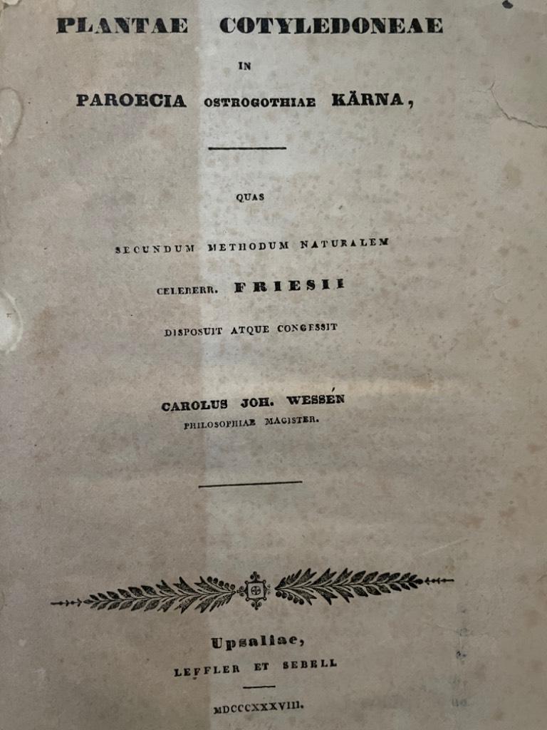Carl Johan Wessén : Plantae Cotyledoneae in Paroecia Ostrogothiae Kärna, quas secundum methodum naturalem celeberr. Friesii disposuit atque congessit