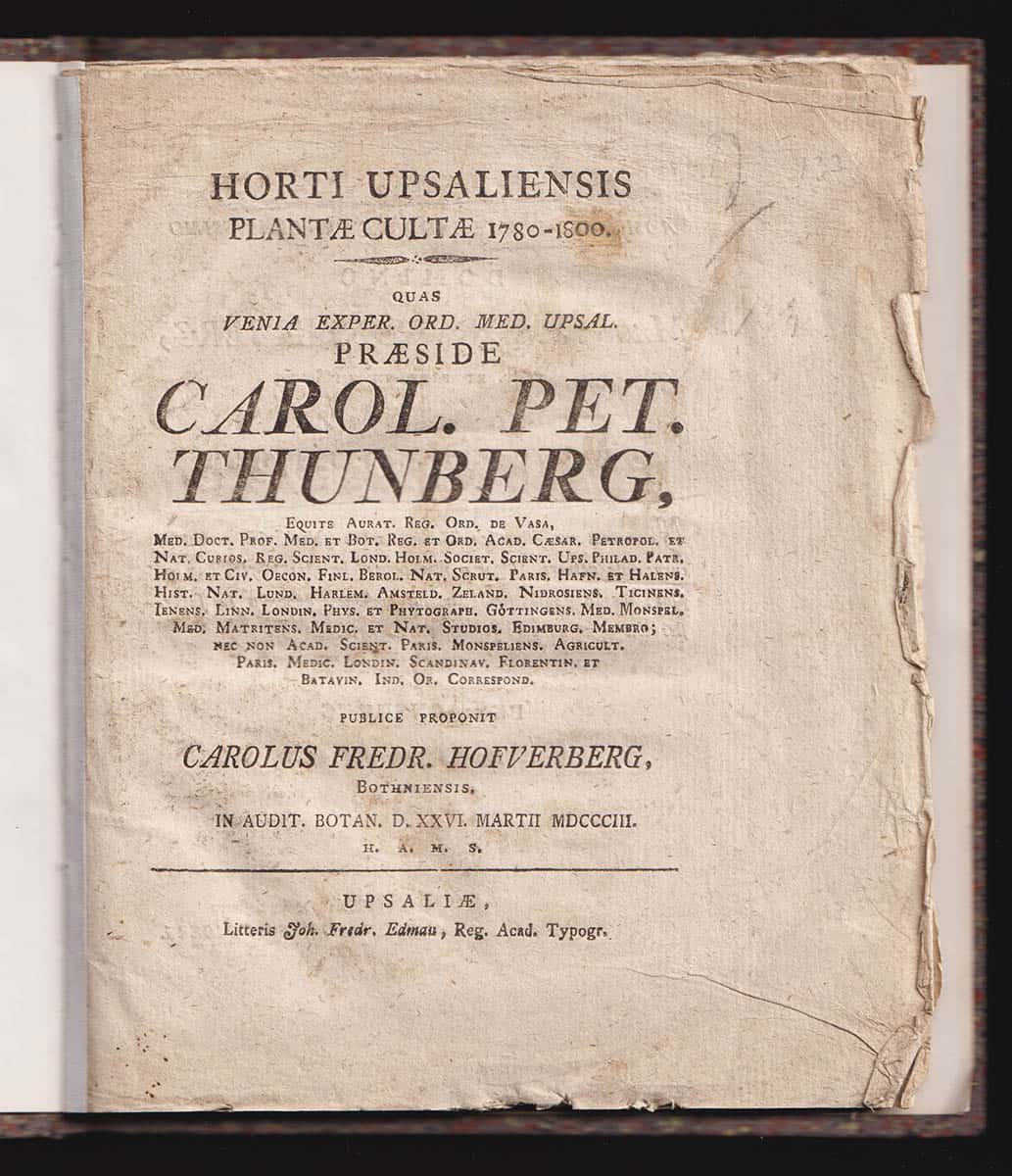 Carl Peter Thunberg : Horti Upsaliensis plantæ cultæ 1780-1800. Part. I-VII