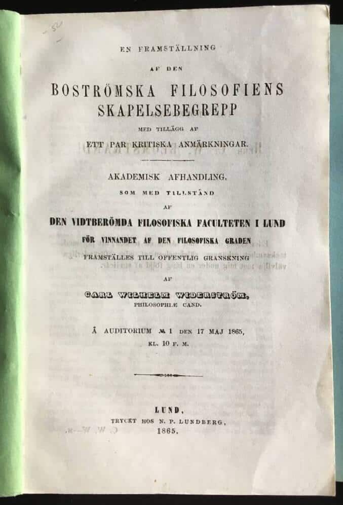 Carl Wilhelm Widerström : Boströmska filosofiens skapelsebegrepp