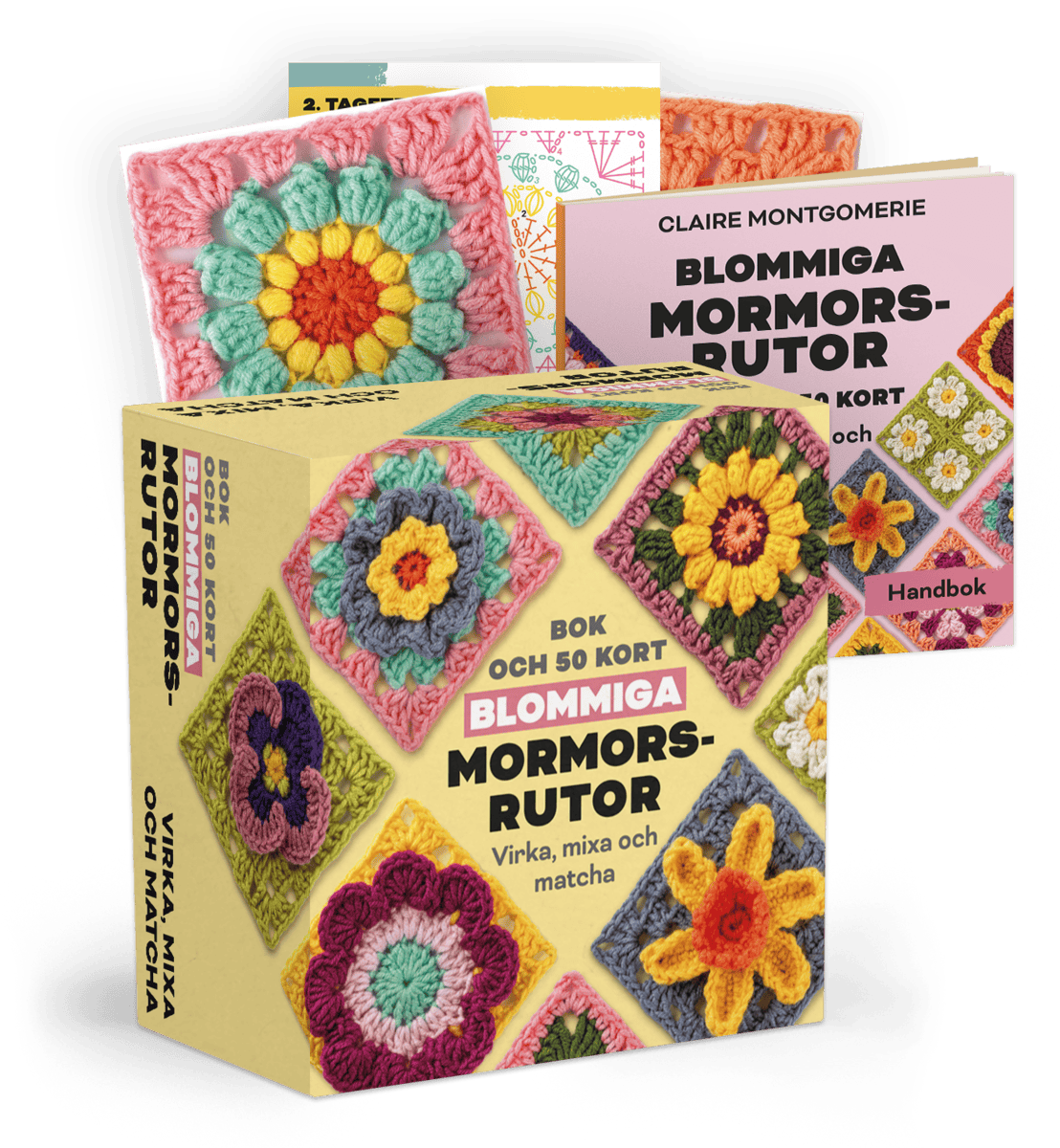 Claire Montgomerie : Blommiga mormorsrutor Bok och 50 kort: Virka, mixa och matcha