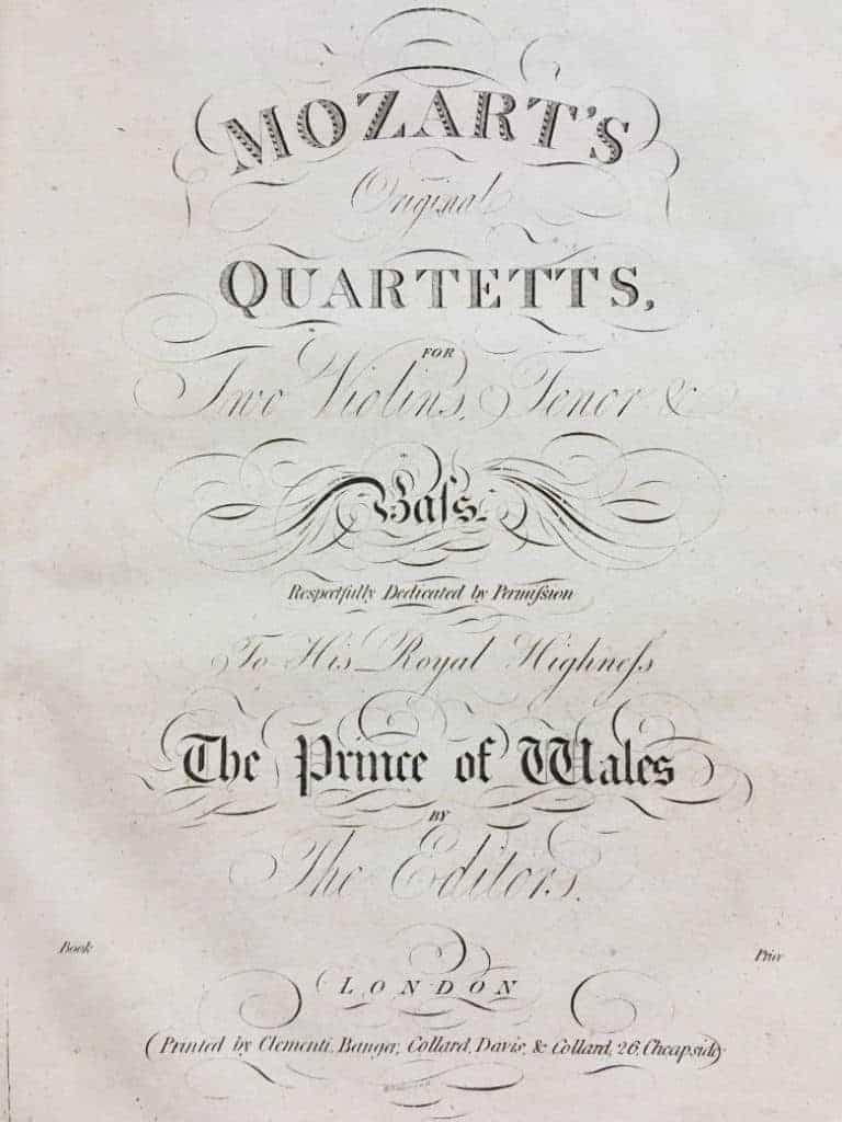 Collection of early/first editions of famous string quartets, bound in 4 half leather volumes (one for each instrument)