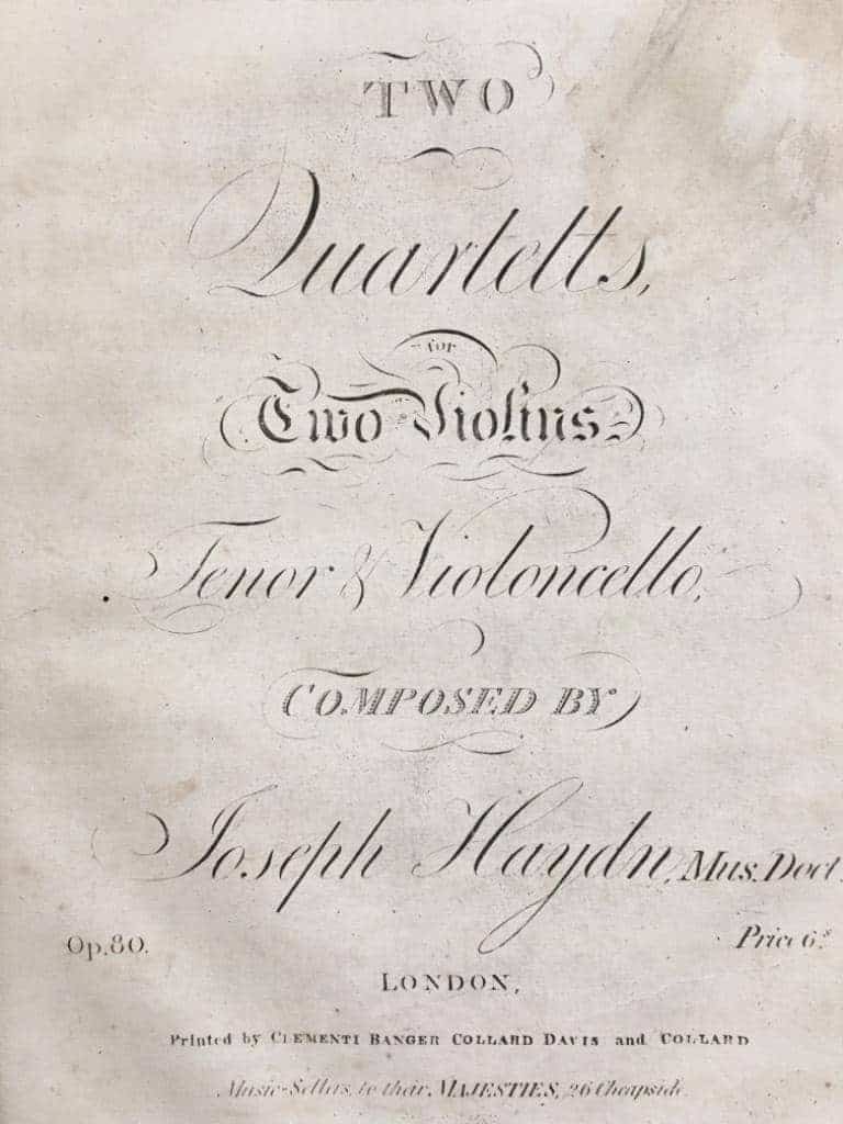 Collection of early/first editions of famous string quartets, bound in 4 half leather volumes (one for each instrument)