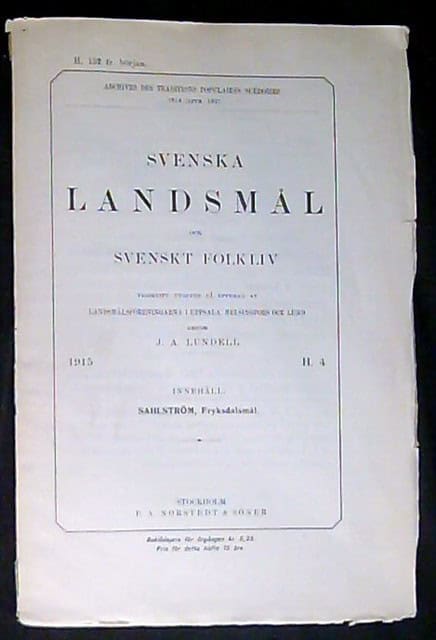 E. G Sahlström : Svenska landsmål och svenskt folkliv, Fryksdasmål Uppteckningar från Fryksände socken i Värmland
