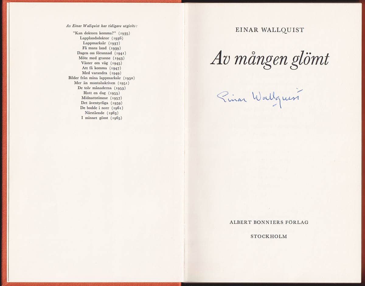 Einar Wallquist : Av mången glömt (dedikation)