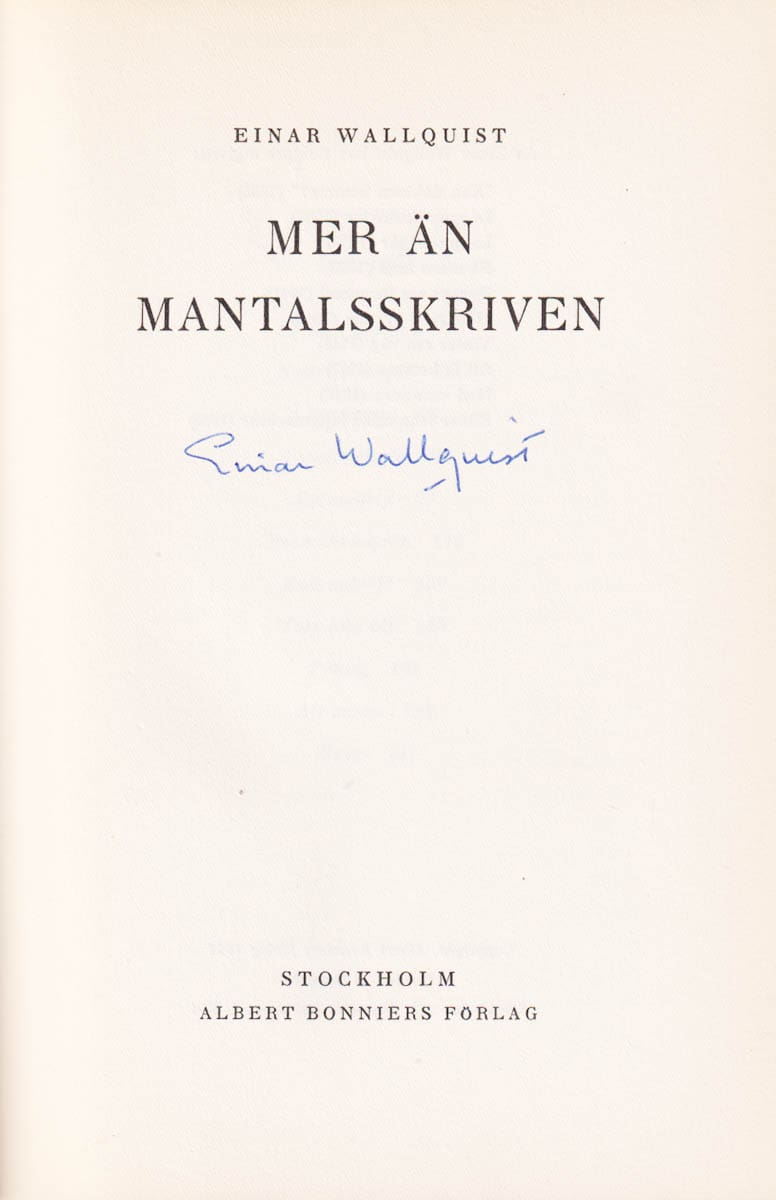 Einar Wallquist : Mer än mantalsskriven (dedikation)