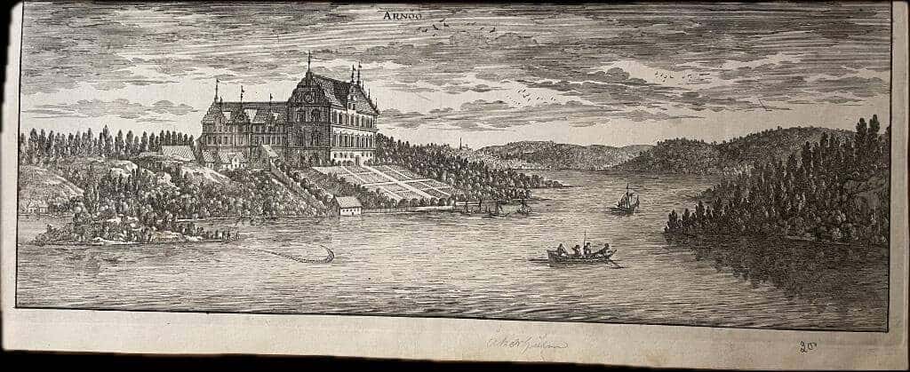 Erik Dahlberg : Arnöö [Kopparstick från Suecia Antiqua et Hodierna.]