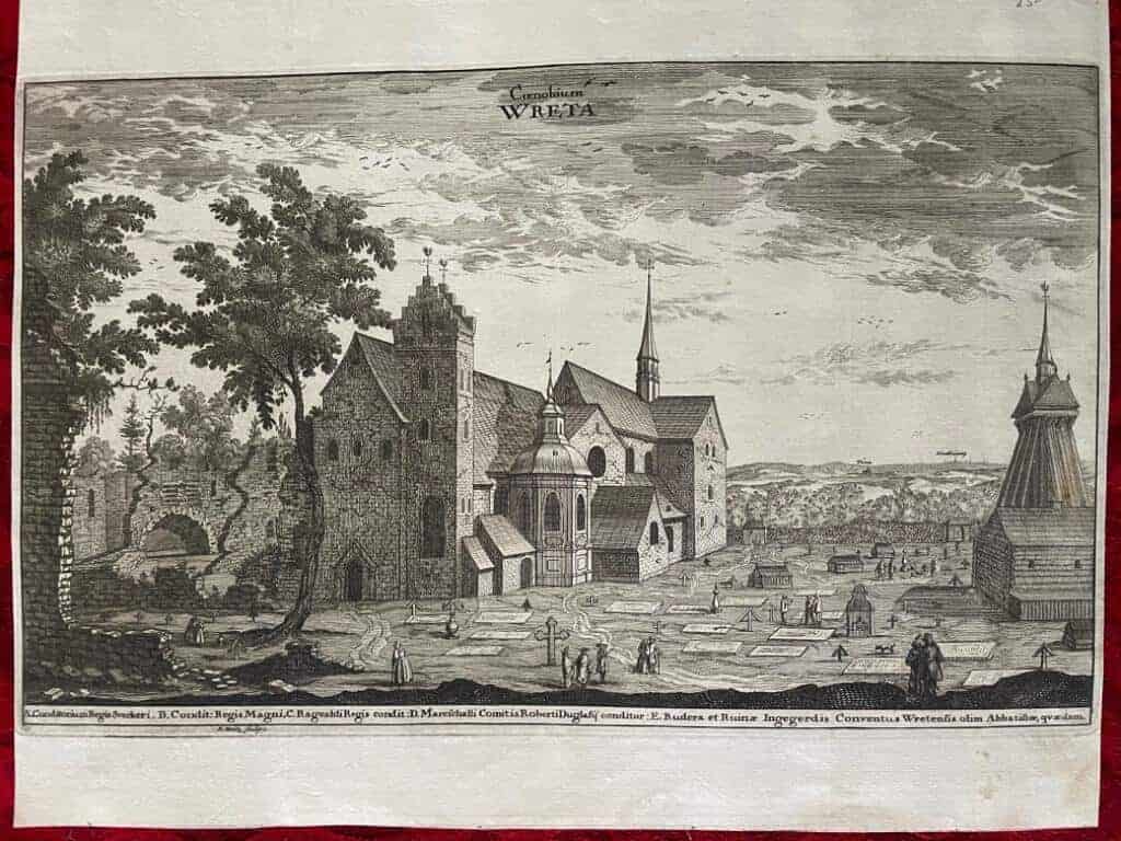 Erik Dahlberg : Cœnobium Wreta [Wreta kloster. Kopparstick från Suecia Antiqua et Hodierna]
