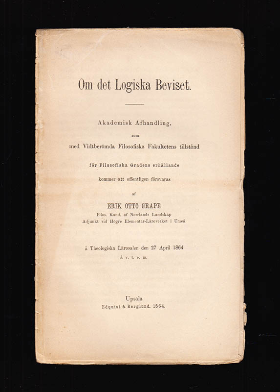 Erik Otto Grape : Om det logiska beviset.
