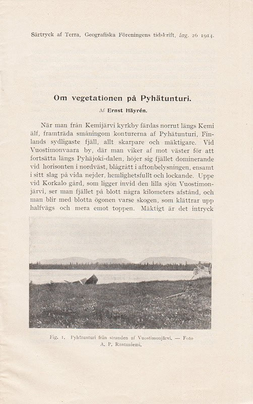 Ernst Fredrik Häyrén : Om vegetationen på Pyhätunturi