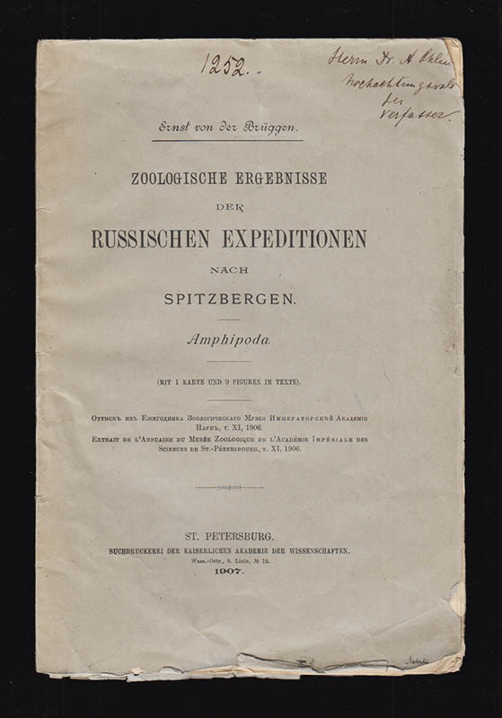 Ernst von der Brüggen : Zoologische Ergebnisse der Russischen Expeditionen nach Spitzbergen (1899-1901). Amphipoda. [Mit 1 Karte und 9 Figuren im Texte.]