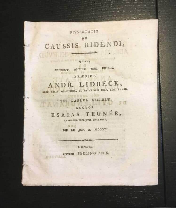 Esaias Tegner : Dissertatio de Caussis Ridendi (Om skrattets orsaker)