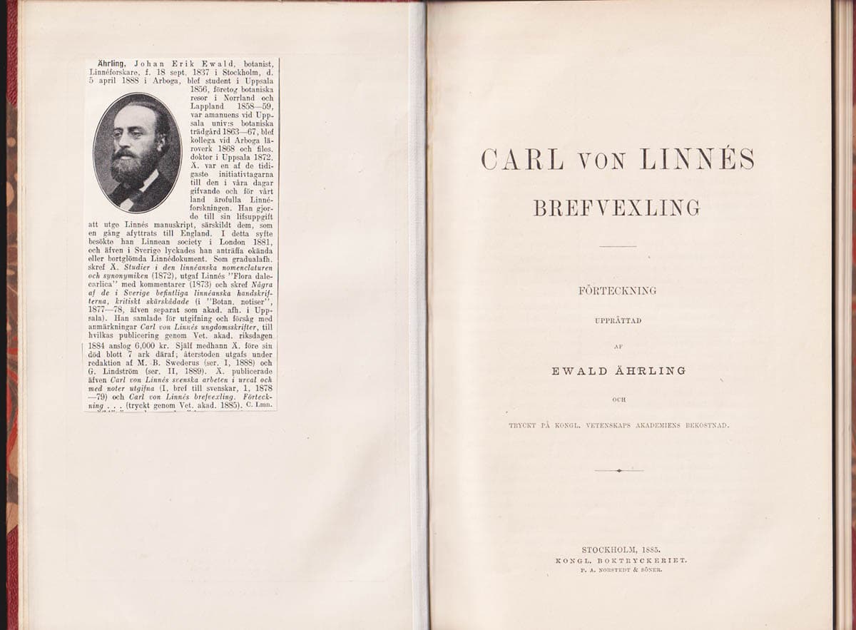 Ewald Ährling : Carl von Linnés brefvexling. Förteckning upprättad af Ewald Ährling